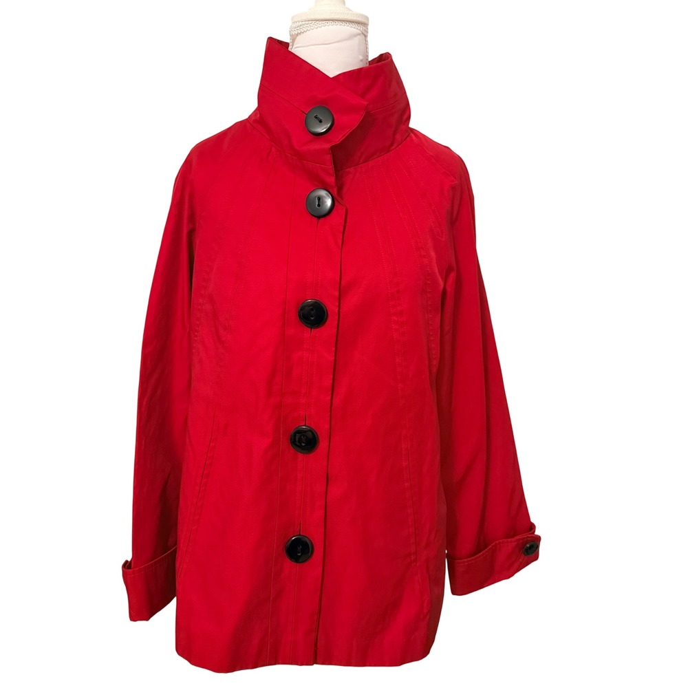Gallery Swing Jacket Womens Medium Red Funnel Neck Button Front Box Pleat Coat